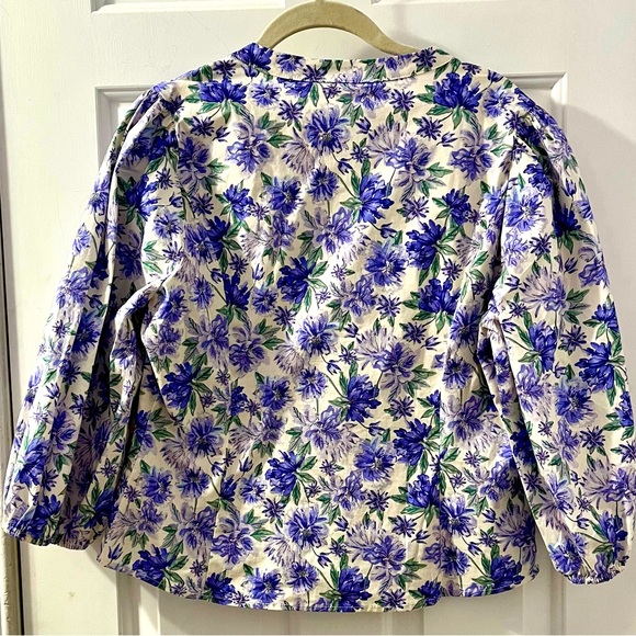 NWT Lush Colette Puff Sleeve Cotton Top Size Large Cream with Purple Flowers - Picture 4 of 9